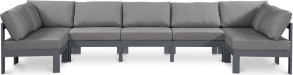 Nizuc 150" Water Resistant Fabric Upholstered Outdoor Patio 7pc. Modular Sectional