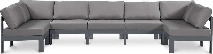 Nizuc 150" Water Resistant Fabric Upholstered Outdoor Patio 7pc. Modular Sectional