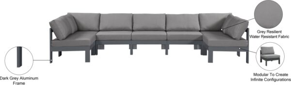 Nizuc 150" Water Resistant Fabric Upholstered Outdoor Patio 7pc. Modular Sectional