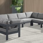 Nizuc 150" Water Resistant Fabric Upholstered Outdoor Patio 9pc. Modular Sectional
