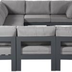 Nizuc 150" Water Resistant Fabric Upholstered Outdoor Patio 9pc. Modular Sectional