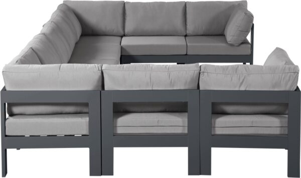 Nizuc 150" Water Resistant Fabric Upholstered Outdoor Patio 9pc. Modular Sectional