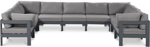 Nizuc 150" Water Resistant Fabric Upholstered Outdoor Patio 9pc. Modular Sectional