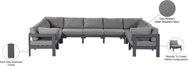 Nizuc 150" Water Resistant Fabric Upholstered Outdoor Patio 9pc. Modular Sectional