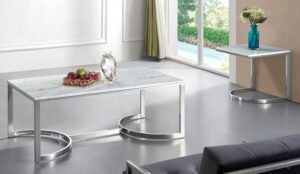 Copley Marble Veneer Top And Chrome Steel Base Coffee Table