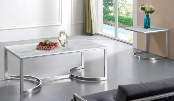 Copley Marble Veneer Top And Chrome Steel Base Coffee Table