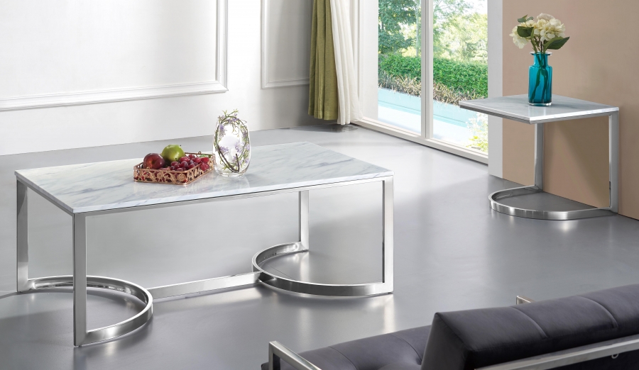 Copley Marble Veneer Top And Chrome Steel Base Coffee Table