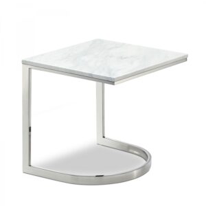 Copley Marble Veneer Top And Chrome Steel Base End / Side Table