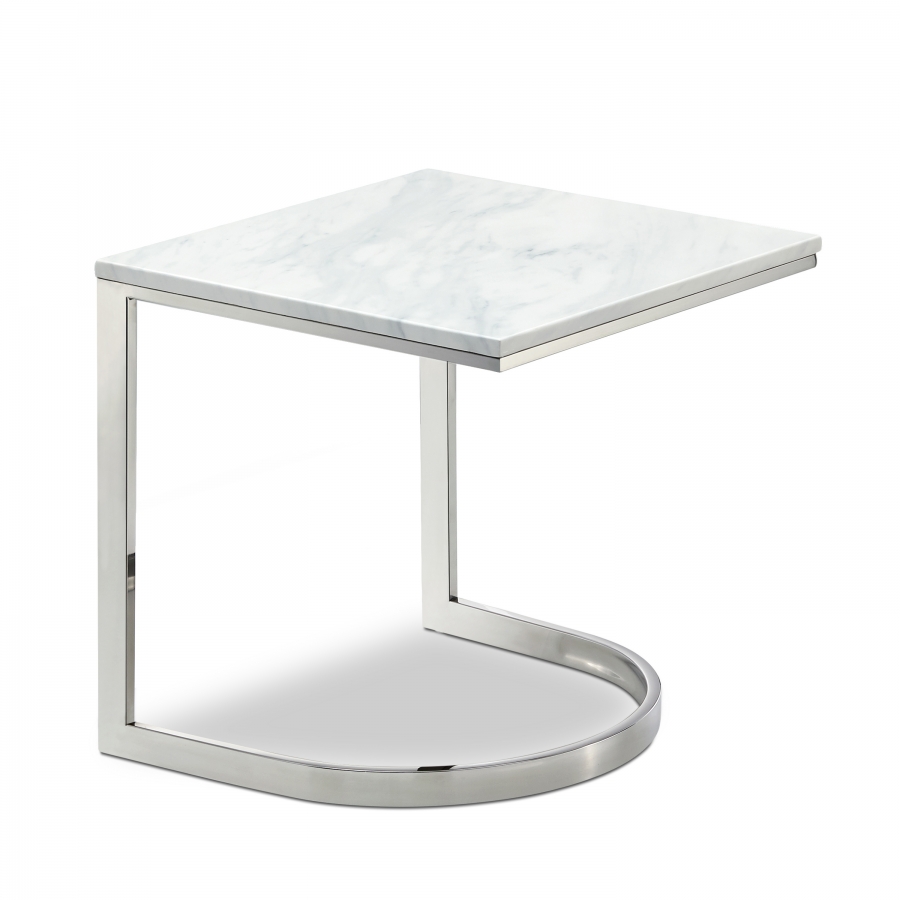 Copley Marble Veneer Top And Chrome Steel Base End / Side Table