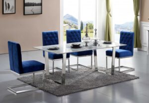 Carlton 78" Marble Veneer Top And Chrome Steel Base Dining Table