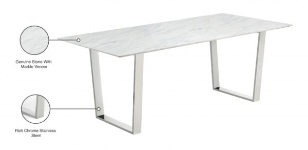 Carlton 78" Marble Veneer Top And Chrome Steel Base Dining Table