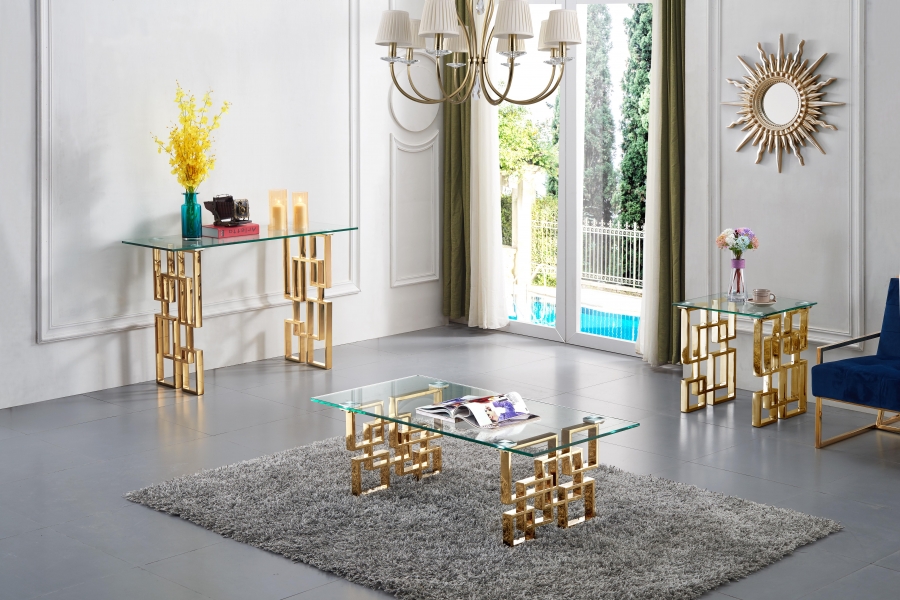 Pierre Glass Top And Gold Steel Base Coffee Table