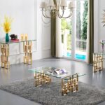 Pierre Glass Top And Gold Steel Base Console Table