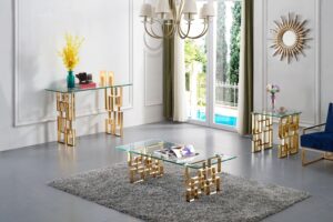Pierre Glass Top And Gold Steel Base Console Table