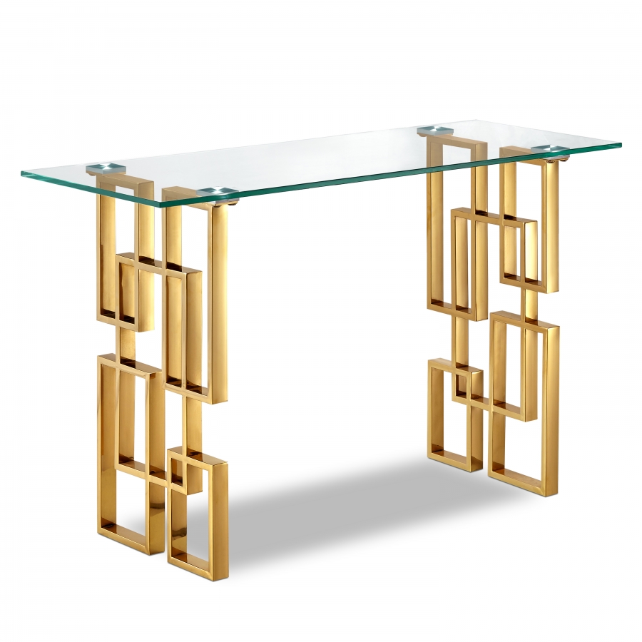 Pierre Glass Top And Gold Steel Base Console Table