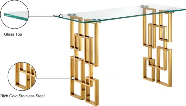 Pierre Glass Top And Gold Steel Base Console Table