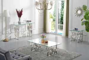 Alexis Glass Top And Chrome Steel Base Console Table