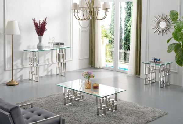Alexis Glass Top And Chrome Steel Base Console Table