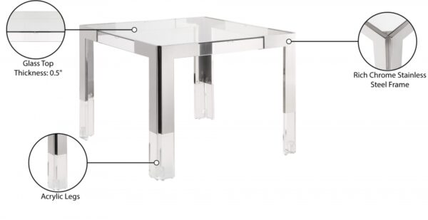 Casper 38" Glass Top, Acrylic And Steel Base Dining Table