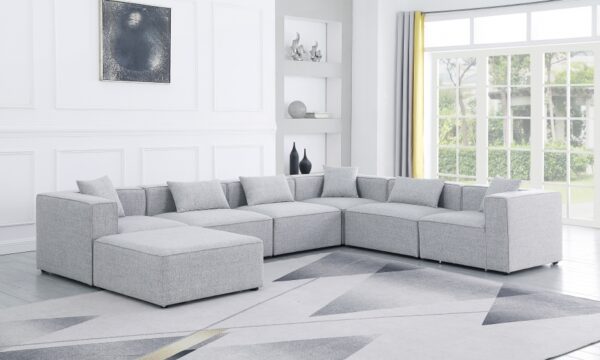 Cube 144" Fabric Upholstered 7pc Modular Sectional