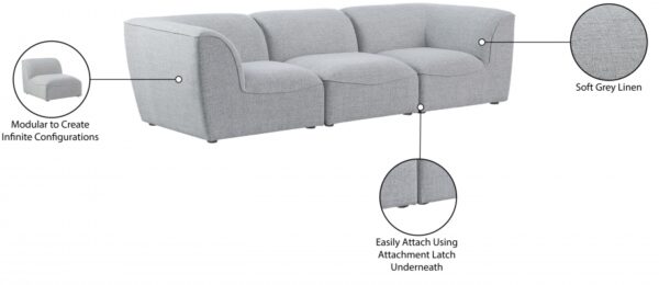 Miramar 109" Linen Textured Fabric Upholstered 3pc. Modular Sofa