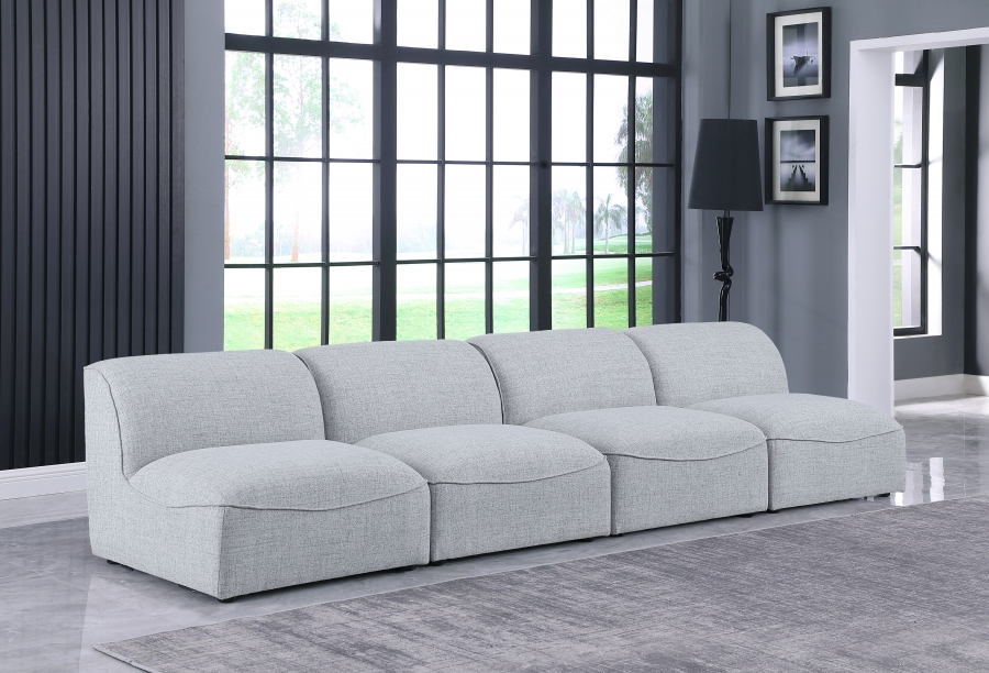 Miramar 132" Linen Textured Fabric Upholstered 4pc. Armless Modular Sofa