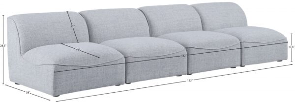 Miramar 132" Linen Textured Fabric Upholstered 4pc. Armless Modular Sofa