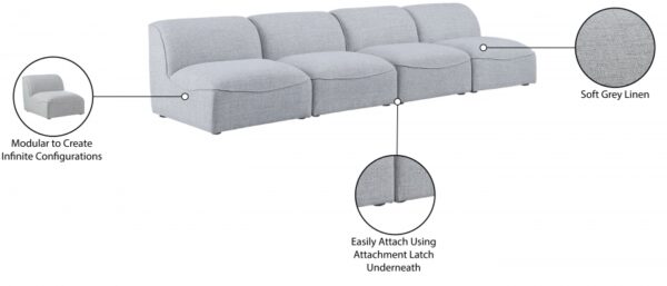 Miramar 132" Linen Textured Fabric Upholstered 4pc. Armless Modular Sofa