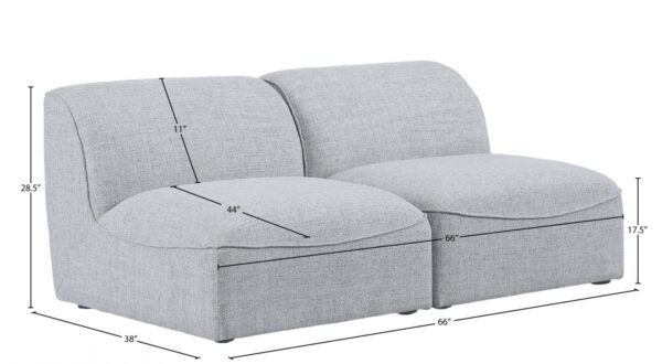 Miramar 66" Linen Textured Fabric Upholstered 2pc. Armless Modular Loveseat