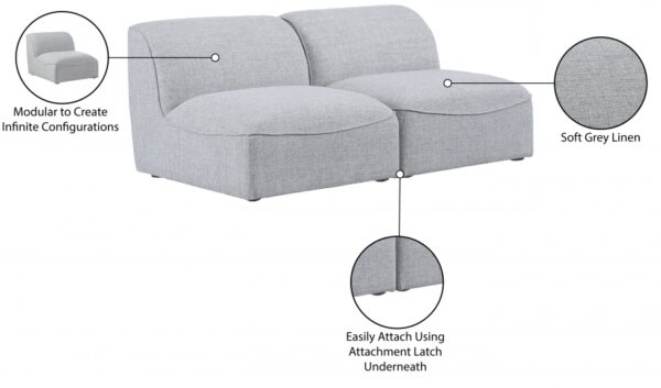 Miramar 66" Linen Textured Fabric Upholstered 2pc. Armless Modular Loveseat