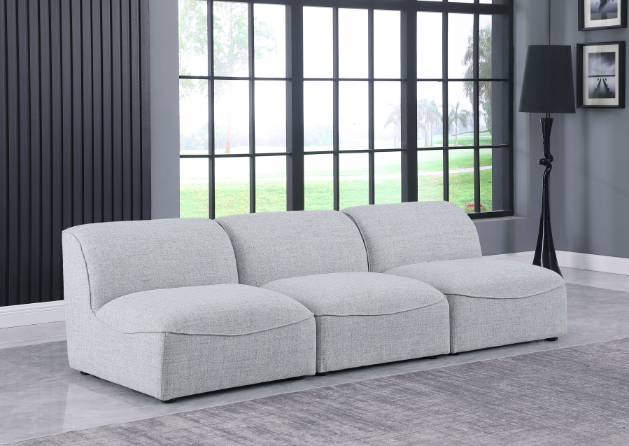 Miramar 99" Linen Textured Fabric Upholstered 3pc. Armless Modular Sofa