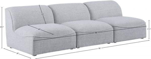 Miramar 99" Linen Textured Fabric Upholstered 3pc. Armless Modular Sofa