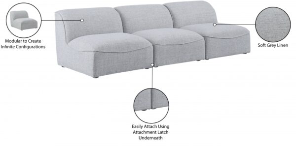 Miramar 99" Linen Textured Fabric Upholstered 3pc. Armless Modular Sofa