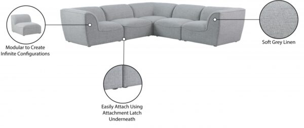 Miramar 109" Linen Textured Fabric Upholstered 5pc. Modular Sectional