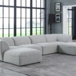 Miramar 142" Linen Textured Fabric Upholstered 6pc. Modular Sectional
