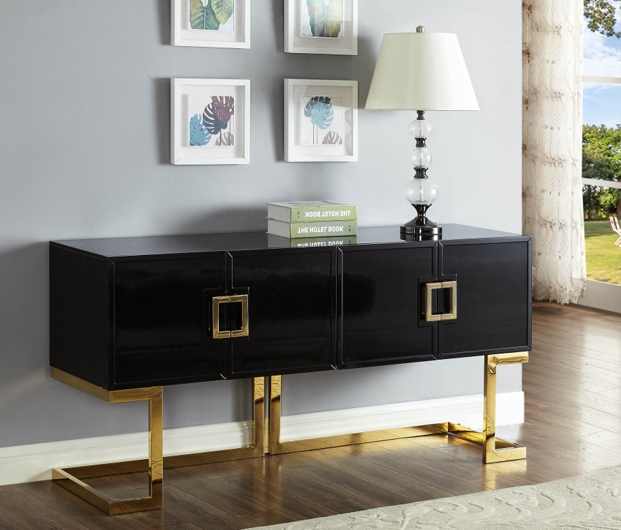 Beth Lacquer Finish And Stainless Steel Base Buffet / Console Table