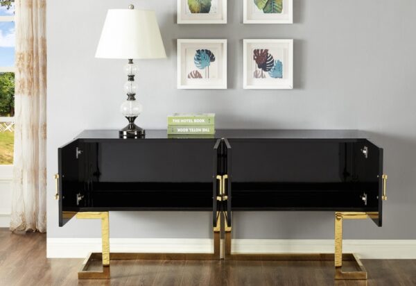 Beth Lacquer Finish And Stainless Steel Base Buffet / Console Table