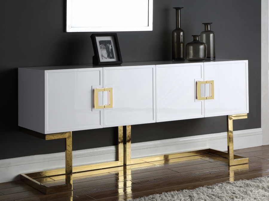 Beth Lacquer Finish And Stainless Steel Base Buffet / Console Table