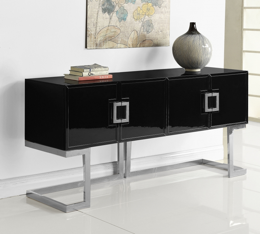 Beth Lacquer Finish And Stainless Steel Base Buffet / Console Table