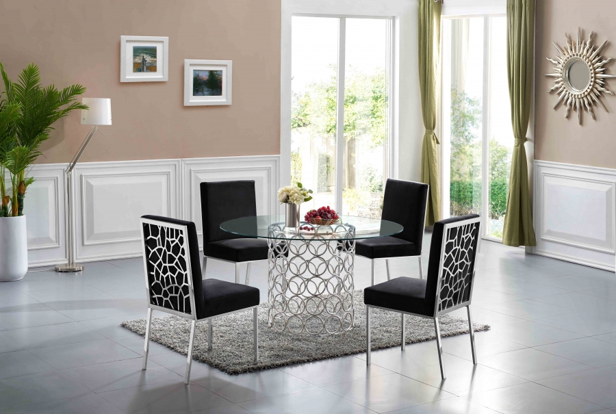 Opal 54" Glass Top And Steel Base Dining Table