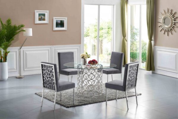 Opal 54" Glass Top And Steel Base Dining Table