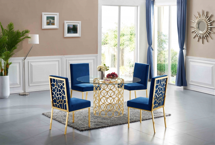 Opal 54" Glass Top And Steel Base Dining Table