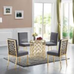 Opal 54" Glass Top And Steel Base Dining Table