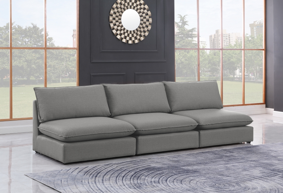Mackenzie 120" Linen Textured Fabric Upholstered 3pc. Armless Modular Sofa