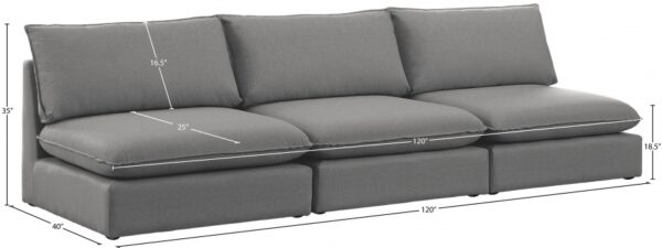Mackenzie 120" Linen Textured Fabric Upholstered 3pc. Armless Modular Sofa