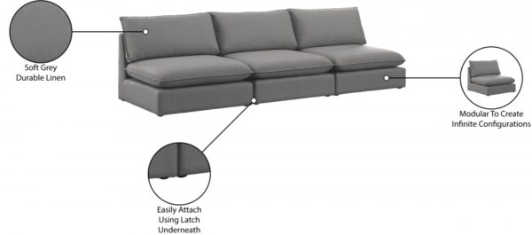 Mackenzie 120" Linen Textured Fabric Upholstered 3pc. Armless Modular Sofa