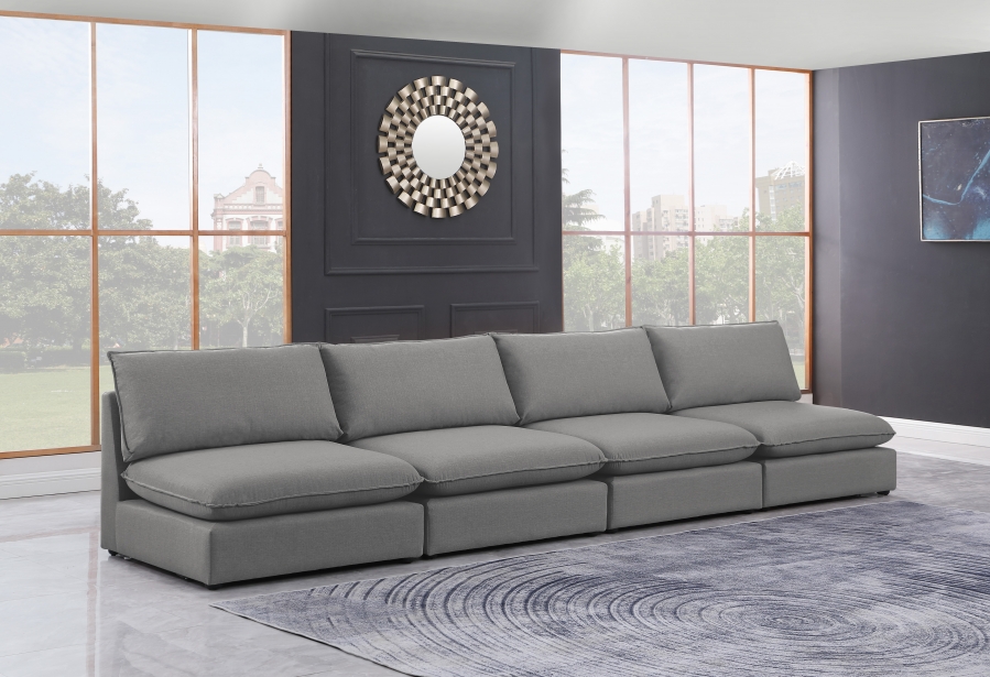 Mackenzie 160" Linen Textured Fabric Upholstered 4pc. Armless Modular Sofa