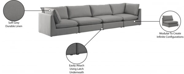 Mackenzie 160" Linen Textured Fabric Upholstered 4pc. Modular Sofa