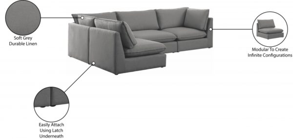 Mackenzie 120" Linen Textured Fabric Upholstered 4pc. Modular Sectional