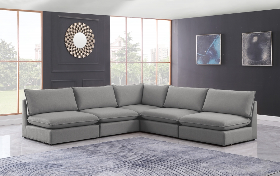 Mackenzie 120" Linen Textured Fabric Upholstered 5pc. Modular Sectional
